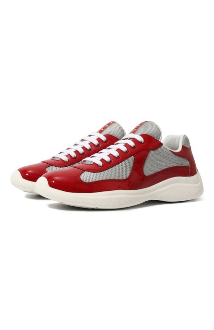 Мужские комбинированные кросс овки PRADA красного цвета, арт. 4E3400-ASZ-F0F5C | Фото 1 (Материал внешний: Кожа; Материал утеплителя: Без утеплителя; Стили: Классический)
