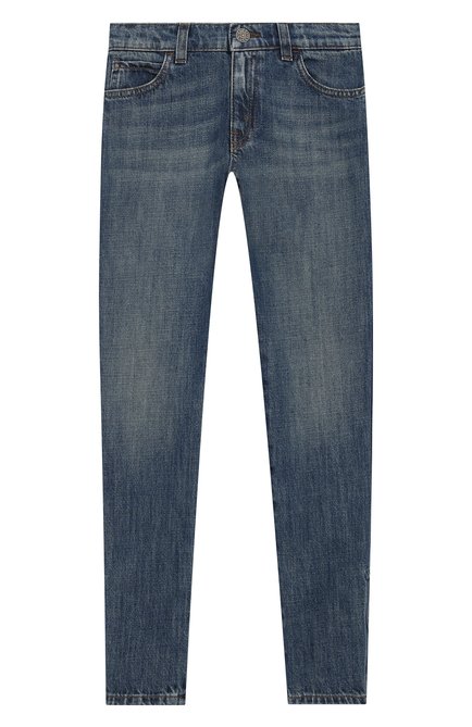 Детские джинсы с декоративными потертостями GUCCI синего цвета по цене 30950 руб., арт. 453311/XR384 | Фото 1