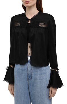 Женская шелковая блузка SAINT LAURENT черного цвета, арт. 650199/Y720W | Фото 3 (Материал внешний: Шелк; Рукава: Длинные; Принт: Без принта; Длина (для топов): Стандартные; Региональные ограничения белый список (Axapta Mercury): RU; Стили: Бохо; Женское Кросс-КТ: Блуза-одежда)