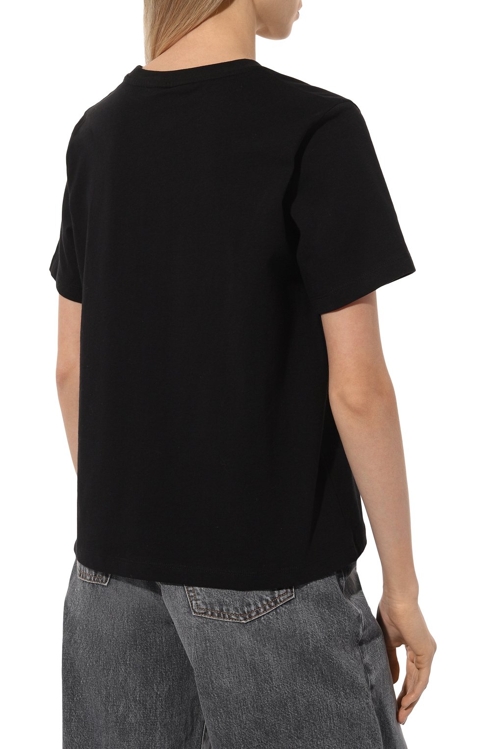 Женская хлопковая футболка 5PREVIEW черного цвета, арт. 5PWFA23046C | Фото 4 (Рукава: Короткие; Длина (для топов): Стандартные; Принт: С принтом; Материал сплава: Проставлено; Материал внешний: Хлопок; Стили: Спорт-шик, Кэжуэл; Женское Кросс-КТ: Футболка-одежда; Драгоценные камни: Проставлено)
