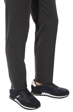 Мужские комбинирова нные кроссовки BOSS темно-синего цвета, арт. 50498133 | Фото 3 (Материал сплава: Проставлено; Стили: Классический; Подошва: Плоская; Драгоценные камни: Проставлено)
