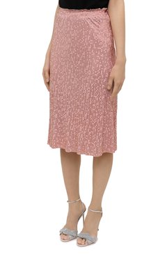 Женская шелковая юбка MIU MIU светло-розового цвета, арт. MG1690-1YXJ-F0384 | Фото 3 (Материал внешний: Шелк; Стили: Гламурный; Женское Кросс-КТ: Юбка-одежда; Длина Ж (юбки, платья, шорты): Миди)