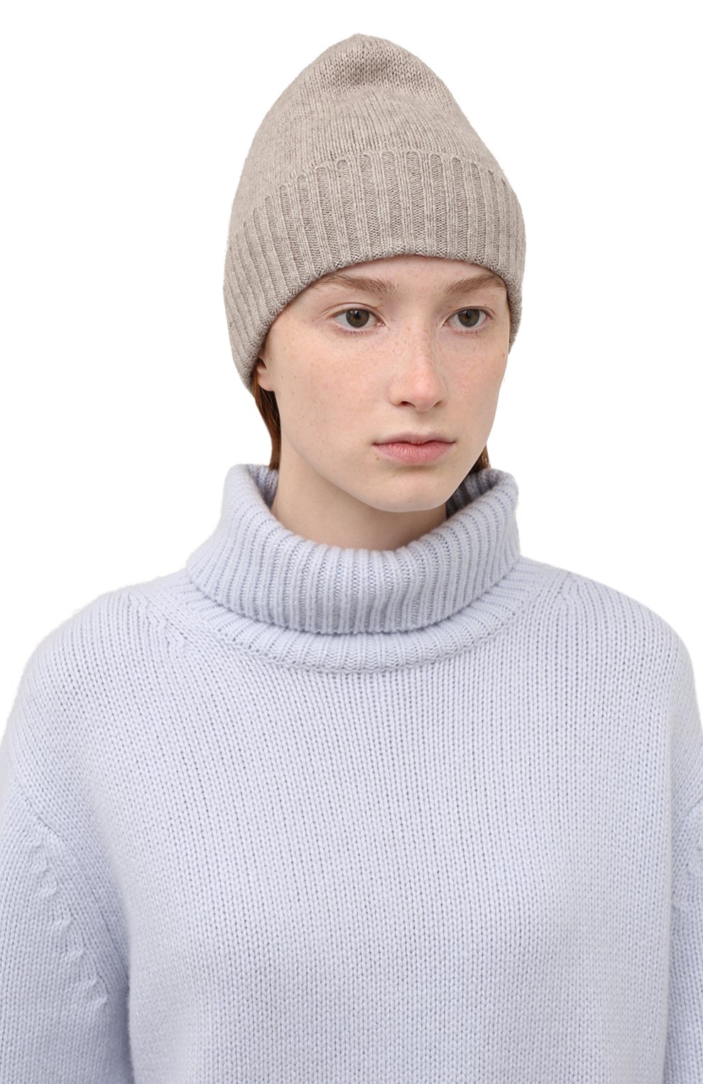 Женская кашемировая шапка ALLUDE бежевого цвета, арт. 215/11245 | Фото 2 (Материал: Текстиль, Кашемир, Шерсть)
