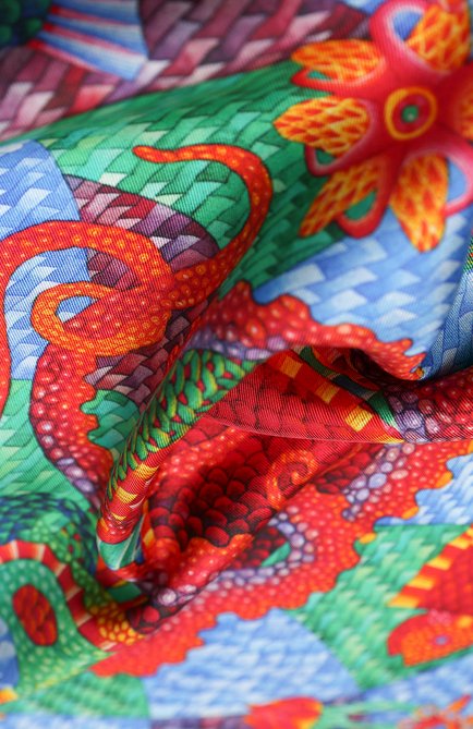 Женский шелковый платок ocean KIRILL OVCHINNIKOV разноцветного цвета, арт. 90\O | Фото 2 (Материал: Текстиль, Шелк; Принт: С принтом)