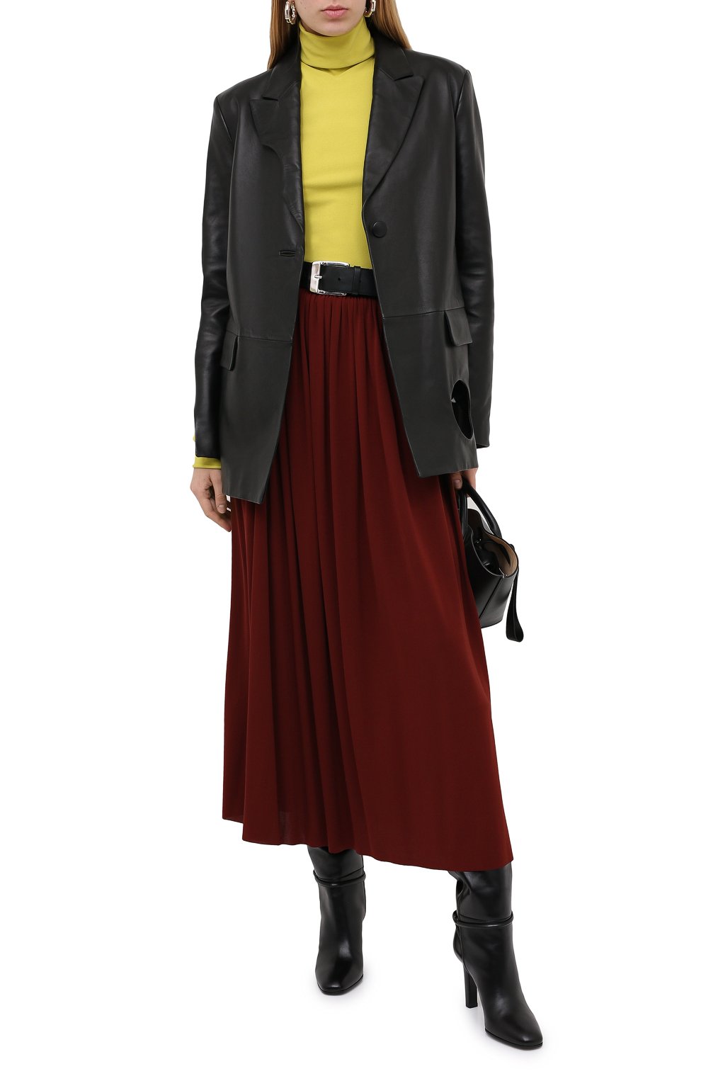 Женская юбка PROENZA SCHOULER бордового цвета, арт. R2035032-JY069 | Фото 3 (Материал внешний: Синтетический материал, Хлопок; Женское Кросс-КТ: Юбка-одежда; Длина Ж (юбки, платья, шорты): Макси)