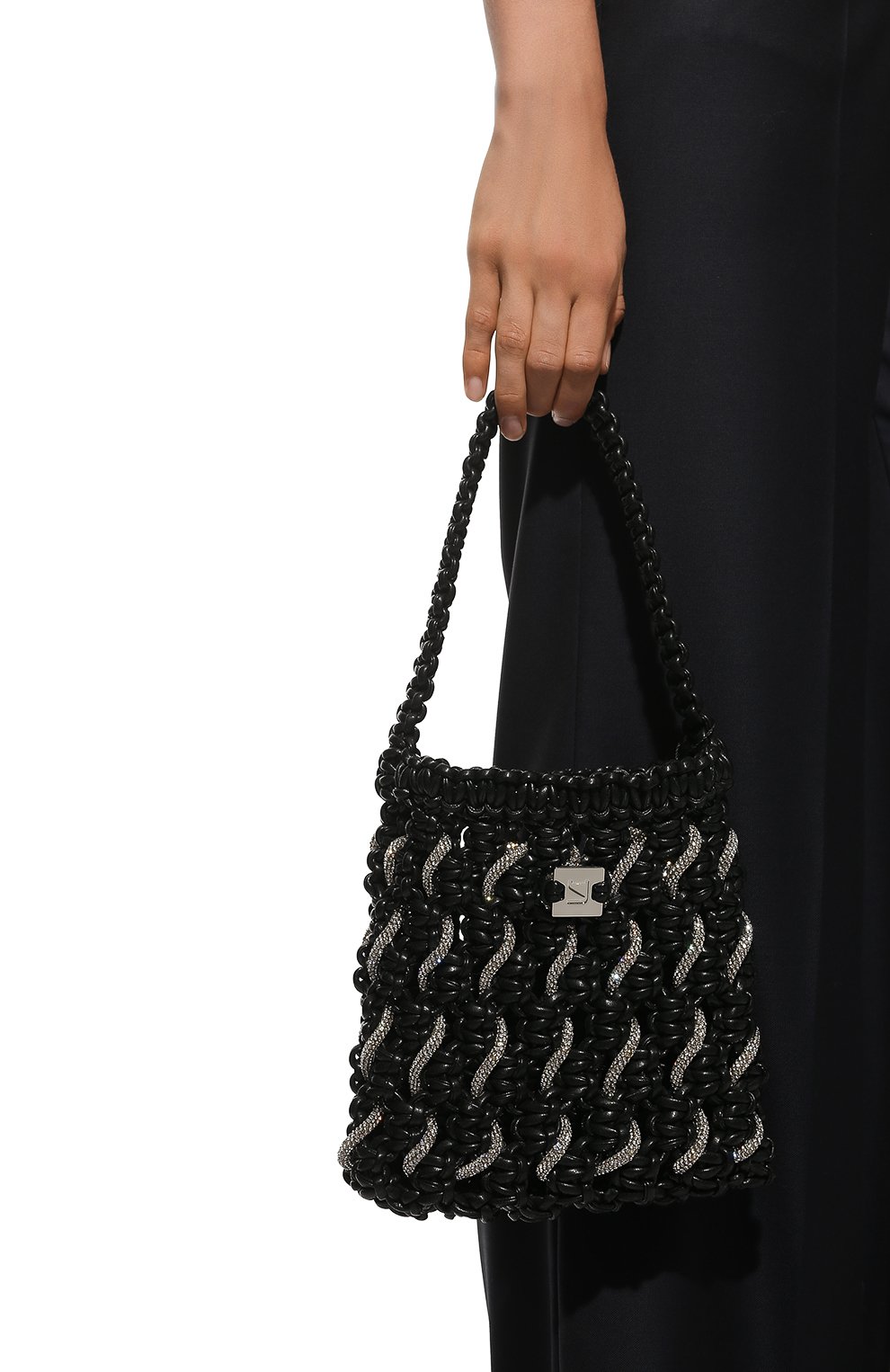 Женский сумка-тоут woven small YUZEFI черного цвета, арт. YUZC0-HB-SWCT-01 | Фото 2 (Сумки-технические: Сумки-шопперы; Материал: Текстиль, Экокожа; Размер: small)