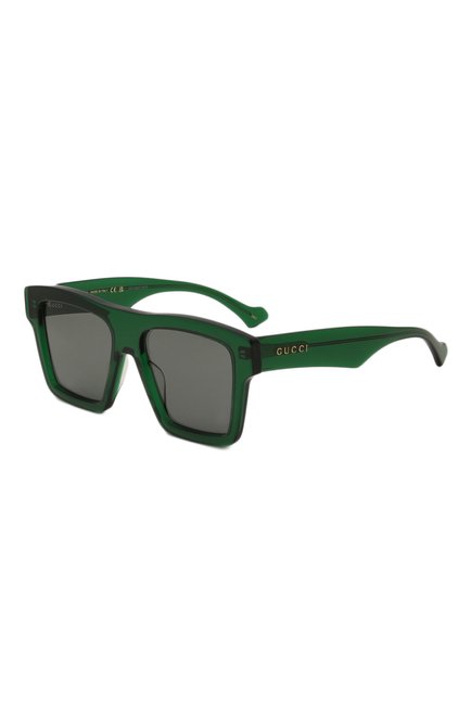 Женские солнцезащитные очки GUCCI темно-зеленого цвета, арт. GG0962S 010 | Фото 1 (Кросс-КТ: С/з-унисекс; Тип очков: С/з; Оптика Гендер: оптика-унисекс; Очки форма: Квадратные)