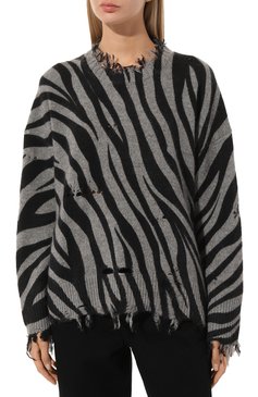 Женский кашемировый пуловер ADDICTED серого цвета, арт. MK214 | Фото 3 (Материал вн ешний: Шерсть, Кашемир; Рукава: Длинные; Длина (для топов): Стандартные; Стили: Гранж; Женское Кросс-КТ: Пуловер-одежда)