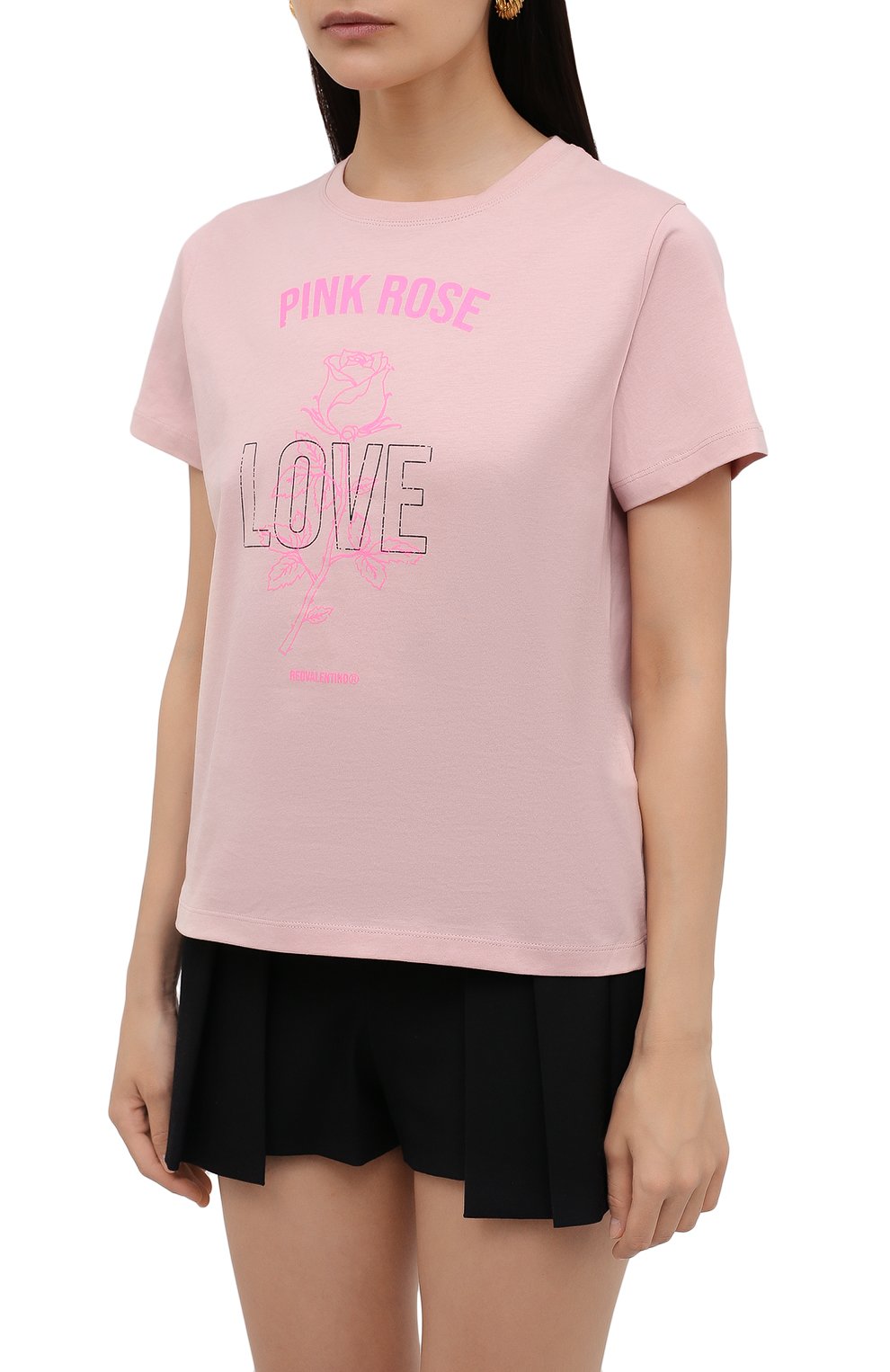 Женская хлопковая футболка REDVALENTINO светло-розового цвета, арт. WR3MG11C/61U | Фото 3 (Рукава: Короткие; Длина (для топов): Стандартные; Принт: С принтом; Материал внешний: Хлопок; Стили: Спорт-шик; Женское Кросс-КТ: Футболка-одежда)