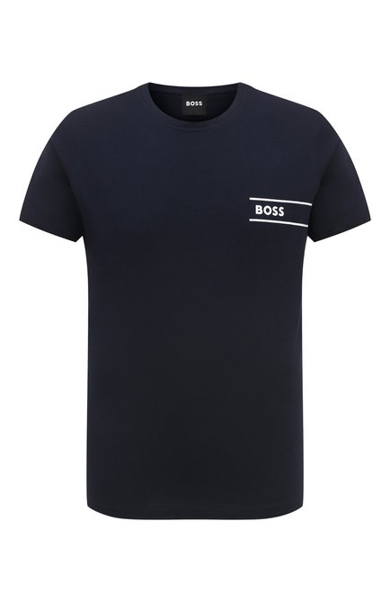 Мужская хлопковая футболка BOSS темно-синего цвета, арт. 50508744 | Фото 1 (Драгоценные камни: Проставлено; Длина (для топов): Стандартные; Материал внешний: Хлопок; Рукава: Короткие; Материал сплава: Проставлено; Кросс-КТ: домашняя одежда)