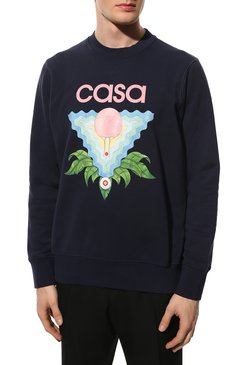 Мужской хлопковый свитшот CASABLANCA темно-синего цвета, арт. MS22-JTP-001 DARK BLUE L00PBACK MEMPHIS IC0N | Фото 3 (Рукава: Длинные; Длина (для топов): Стандартные; Стили: Гранж; Принт: С принтом; Мужское Кросс-КТ: свитшот-одежда; Материал внешний: Хлопок)