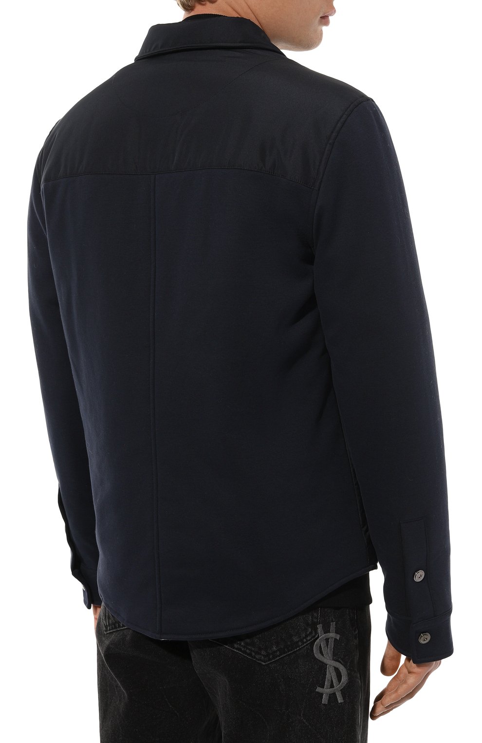 Мужская утепленная куртка-рубашка CAPOBIANCO темно-синего цвета, арт. 15M372.F0NY. | Фото 4 (Материал утеплителя: Шерсть; Рукава: Длинные; Мужское Кросс-КТ: утепленные куртки; Материал сплава: Проставлено; Материал внешний: Хлопок; Драгоценные камни: Проставлено; Длина (верхняя одежда): Короткие; Материал подклада: Хлопок; Стили: Кэжуэл)