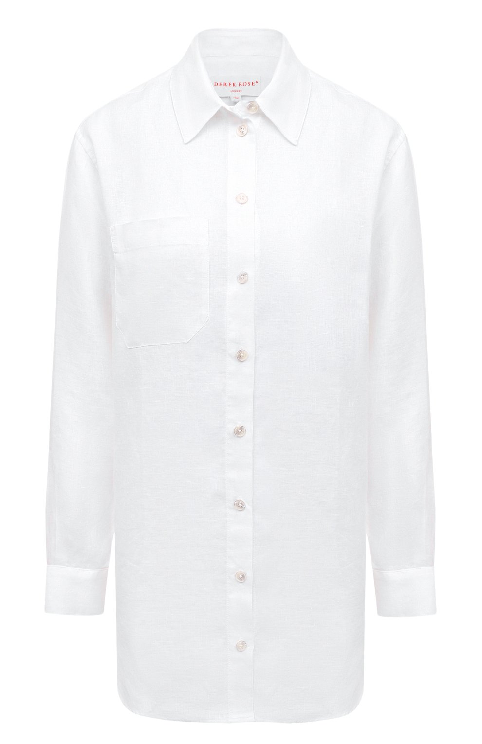 Женская льняная рубашка DEREK ROSE белого цвета, арт. 1516-SICI001 | Фото 1 (Материал сплава: Проставлено; Нос: Не проставлено; Женское Кросс-КТ: Домашние топы, Блуза-белье; Материал внешний: Лен)