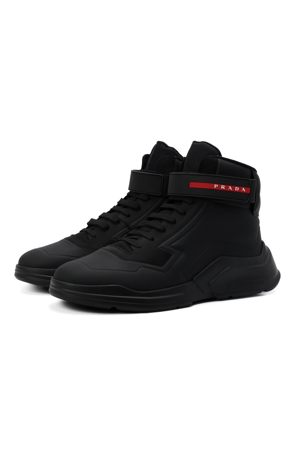 Мужские кожаные кроссовки polarius 19 lr PRADA черного цвета, арт. 4T3535-HEC-F0002 | Фото 1 (Стили: Классический; Материал утеплителя: Без утеплителя; Подошва: Массивная)