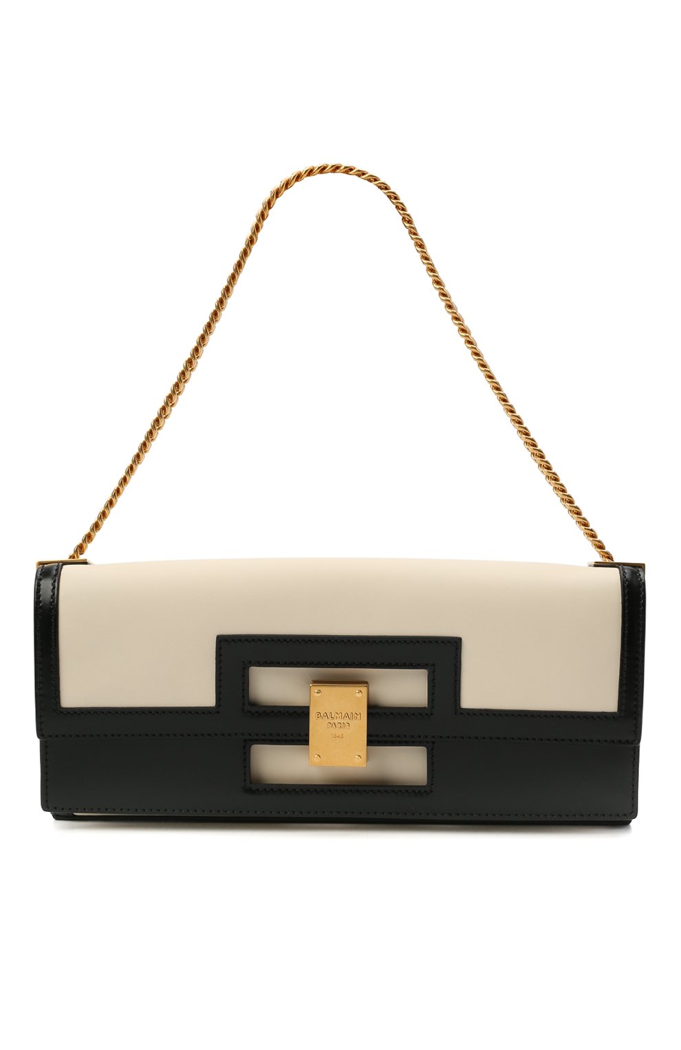 Женская сумка 1945 BALMAIN черно-белого цвета, арт. VN1S609/LMSX | Фото 6 (Сумки-технические: Сумки через плечо; Ремень/цепочка: С цепочкой; Материал: Натуральная кожа; Размер: large)