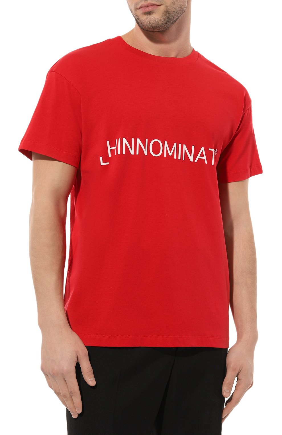 Мужская хлопковая футболка HINNOMINATE красного цвета, арт. HUS3/HNM207 | Фото 3 (Рукава: Короткие; Длина (для топов): Стандартные; Принт: С принтом; Материал сплава: Проставлено; Материал внешний: Хлопок; Стили: Спорт-шик; Драгоценные камни: Проставлено)