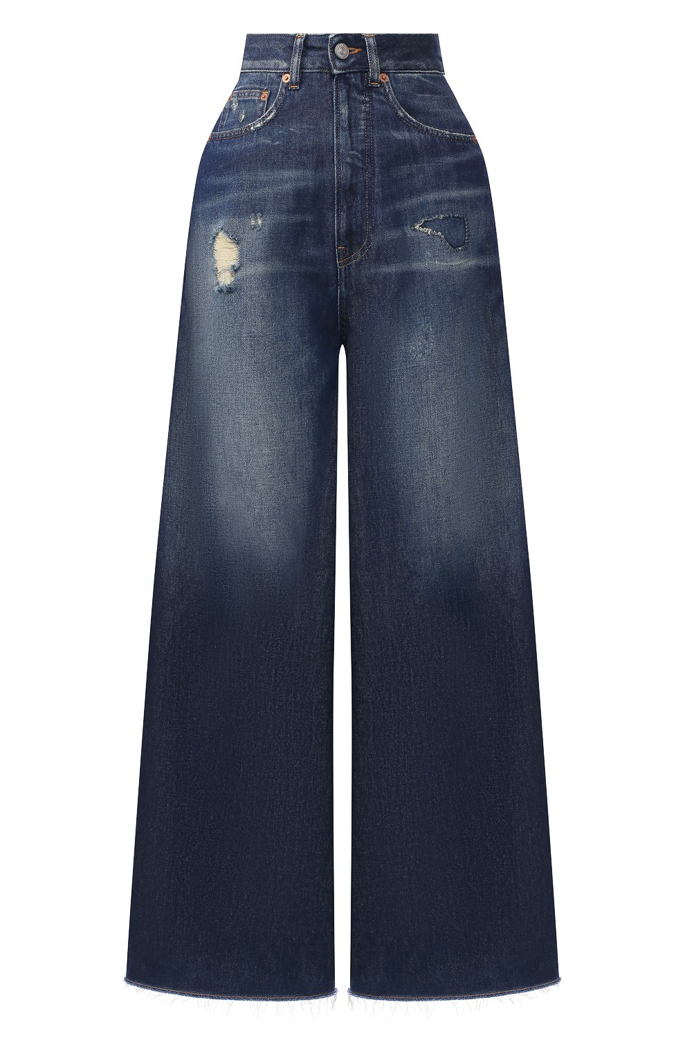 Женские джинсы MM6 синего цвета, арт. S62LB0041/S30460 | Фото 1 (Силуэт Ж (брюки и джинсы): Широкие, Расклешенные; Кросс-КТ: Деним; Длина (брюки, джинсы): Стандартные; Материал внешний: Хлопок, Деним; Детали: Потертости)