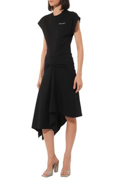 Женское хлопковое платье NINA RICCI черного цвета, арт. 23PJR0002C01031 | Фото 3 (Рукава: Короткие; Случай: Повседневный; Материал сплава: Проставлено; Материал внешний: Хлопок; Длина Ж (юбки, платья, шорты): Миди; Драгоценные камни: Проставлено; Женское Кросс-КТ: Платье-одежда; Стили: Кэжуэл)