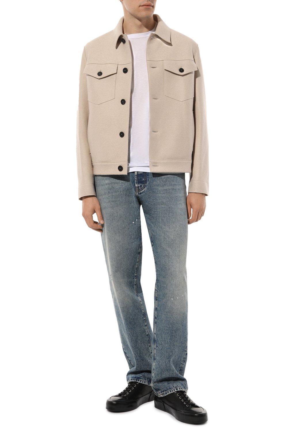 Мужская шерс тяная куртка-рубашка HARRIS WHARF LONDON светло-бежевого цвета, арт. C9331MLK | Фото 2 (Кросс-КТ: Куртка; Мужское Кросс-КТ: шерсть и кашемир; Материал внешний: Шерсть; Рукава: Длинные; Материал сплава: Проставлено; Драгоценные камни: Проставлено; Длина (верхняя одежда): Короткие; Стили: Кэжуэл)