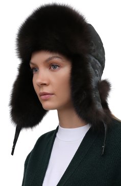 Женская шапка-ушанка из меха соболя BLACK SABLE хаки цвета, арт. BS-005AF3 | Фото 2 (Материал: Текстиль, Кашемир, Шерсть, Синтетический материал, Натуральный мех)