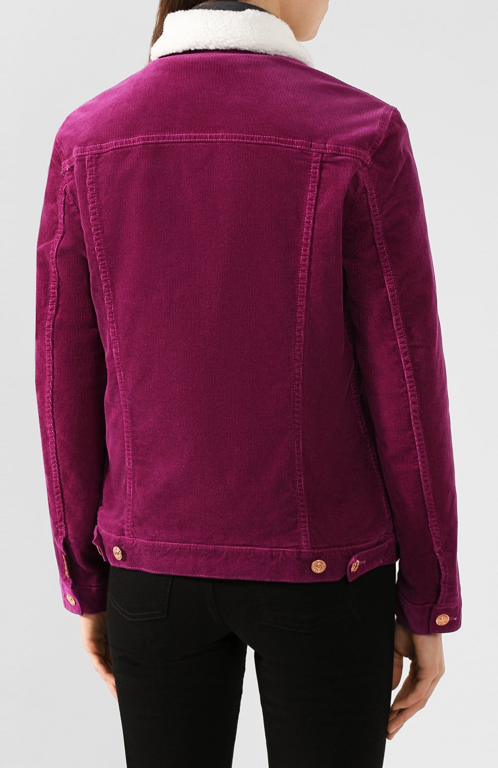 Женская вельветовая куртка 7 FOR ALL MANKIND фиолетового цвета, арт. JSVNV640PU | Фото 4 (Кросс-КТ: Куртка; Рукава: Длинные; Женское Кросс-КТ: Пуховик-куртка; Материал внешний: Синтетический материал, Хлопок; Материал подклада: Синтетический материал; Длина (верхняя одежда): Короткие; Статус проверки: Проверена категория)