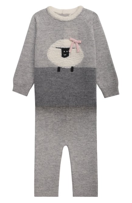 Детский комплект из пуловера и брюк BABY T серого цвета, арт. 21AI170C/1M-12M | Фото 1 (Рукава: Длинные; Материал внешний: Шерсть; Кросс-КТ НВ: Костюм)