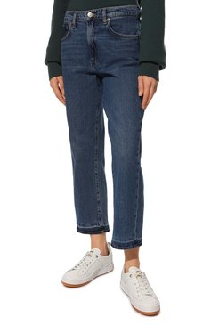 Женские джинсы 7 FOR ALL MANKIND синего цвета, арт. JSANC100HY | Фото 3 (Кросс-КТ: Деним; Длина (брюки, джинсы): Стандартные; Силуэт Ж (брюки и джинсы): Прямые; Материал сплава: Проставлено; Материал внешний: Хлопок, Деним; Драгоценные камни: Проставлено; Стили: Кэжуэл)