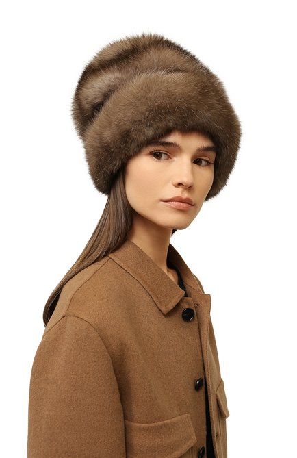 Женская шапка из меха соболя KUSSENKOVV коричневого цвета, арт. 063600005679 | Фото 2 (Материал: Натуральный мех)