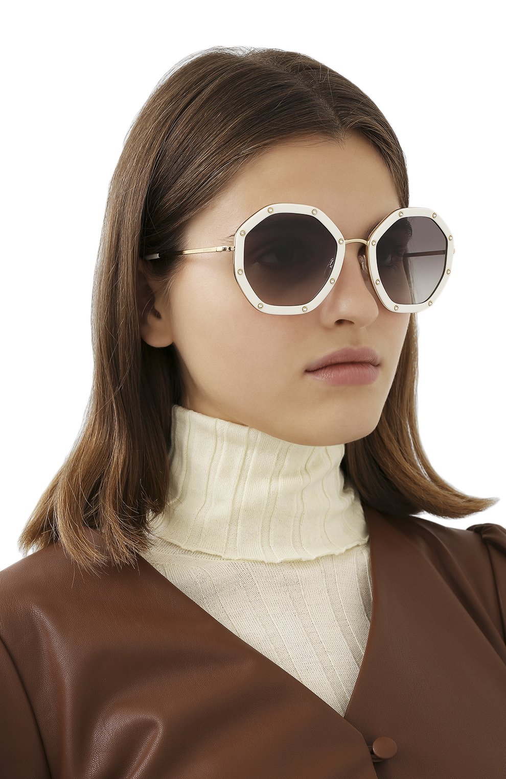 Женские солнцезащитные очки  VALENTINO белого цвета, арт. 2042-300211 | Фото 2 (Тип очков: С/з; Оптика Гендер: оптика-женское; Очки форма: Круглые)