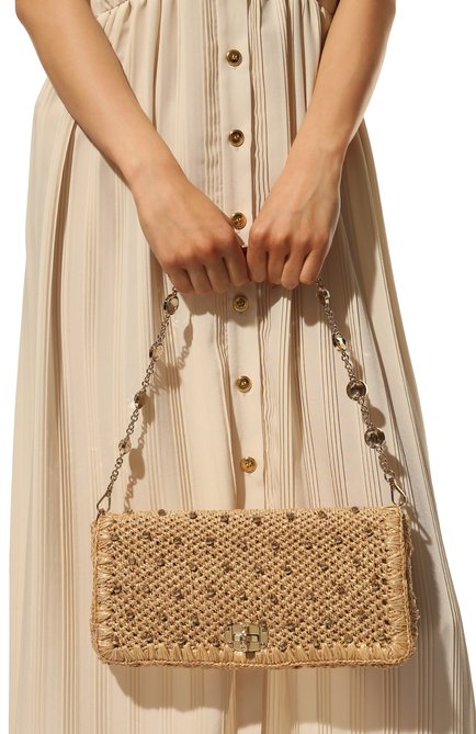 Женская сумка MIU MIU бежевого цвета, арт. 5BD233-2CAI-F0018-ERO | Фото 2 (Размер: medium; Материал: Текстиль, Растительное волокно; Сумки-технические: Сумки через плечо)