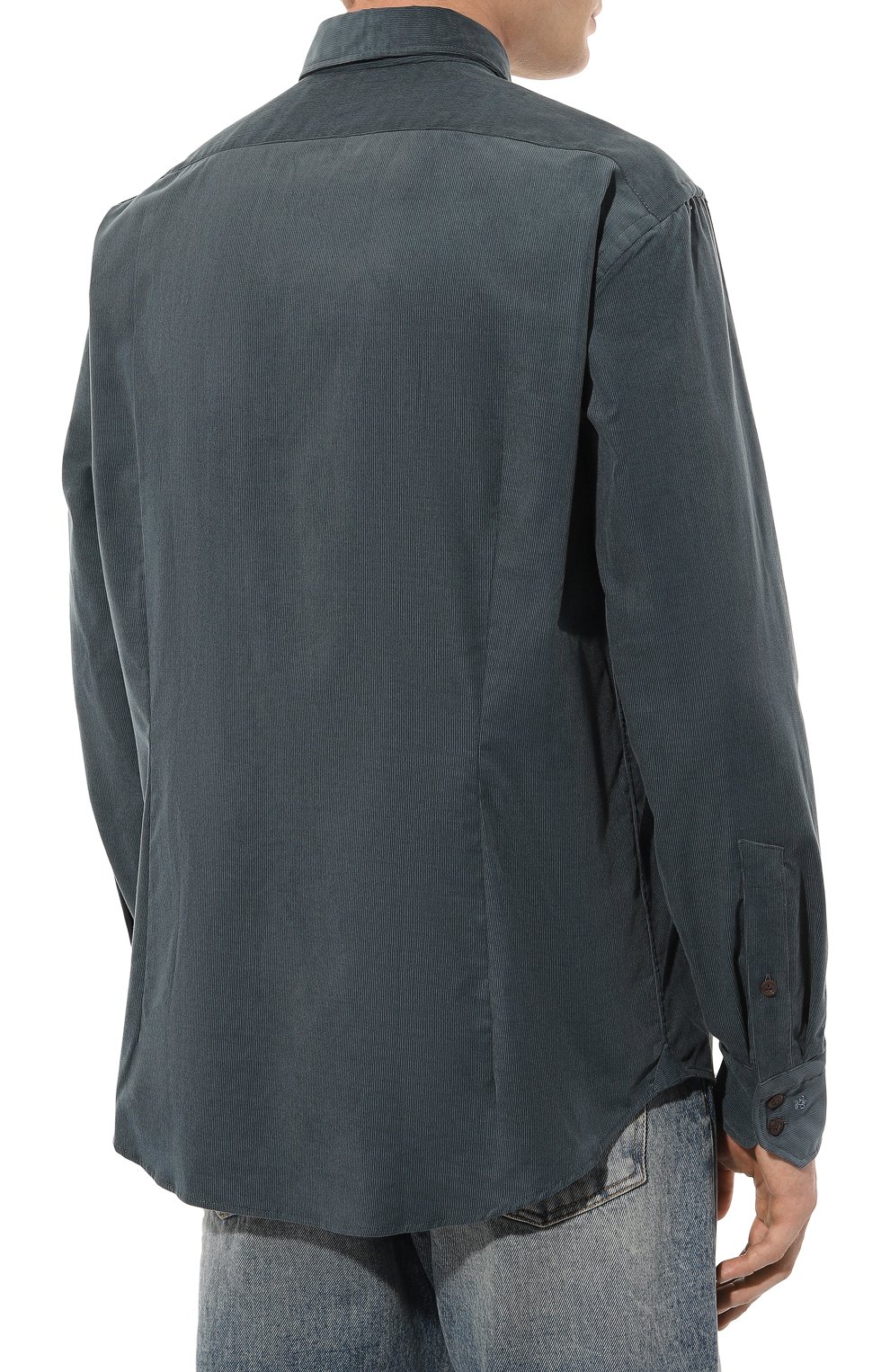Мужская хлопковая рубашка VAN LAACK бирюзового цвета, арт. R0Y-TFK/150271 | Фото 4 (Манжеты: На пуговицах; Воротник: Button down; Рукава: Длинные; Рубашки М: Regular Fit; Случай: Повседневный; Длина (для топов): Стандартные; Материал сплава: Проставлено; Материал внешний: Хлопок; Принт: Однотонные; Драгоценные камни: Проставлено; Стили: Кэжуэл)