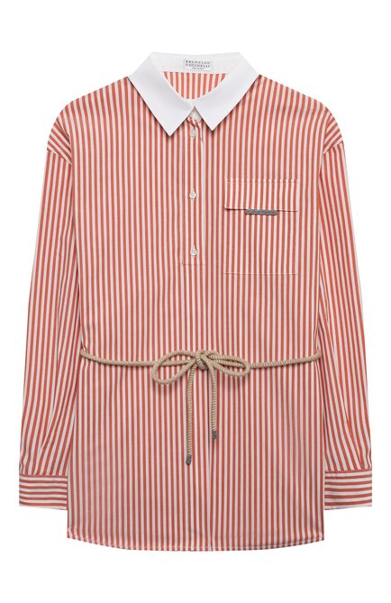 Детское хлопковая блузка BRUNELLO CUCINELLI оранжевого цвета, арт. BF782C836B | Фото 1 (Рукава: Длинные; Материал внешний: Хлопок; Ростовка одежда: 10 - 11 лет | 140 - 146см, 8 лет | 128 см)