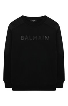 Детский хлопковый свитшот BALMAIN черного цвета, арт. BT4P50 | Фото 1 (Рукава: Длинные; Материал сплава: Проставлено; Материал внешний: Хлопок; Драгоценные камни: Проставлено; Мальчики Кросс-КТ: Свитшот-одежда)