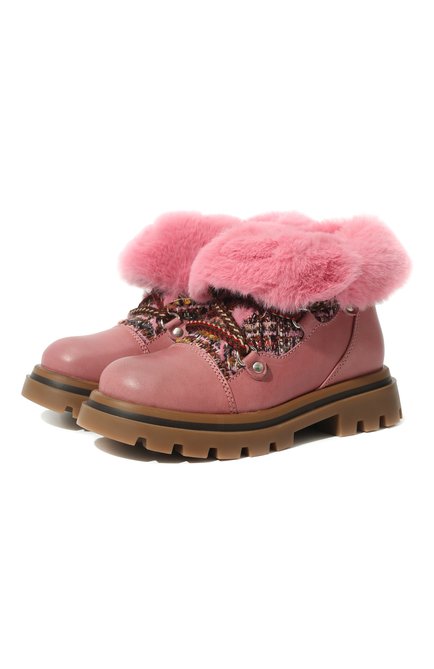 Детские кожаные ботинки GALLUCCI розового цвета, арт. J30114BM/TR S S G0M MAI/T0X | Фото 1 (Материал утеплителя: Натуральный мех; Материал внешний: Кожа)
