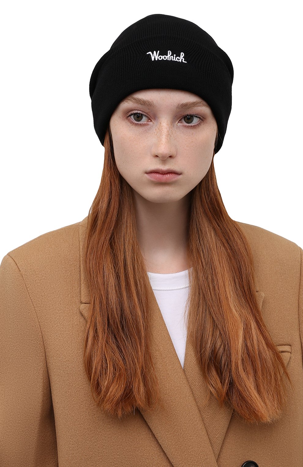 Женская шерстяная шапка WOOLRICH черного цвета, арт. CFWWAC0104FR/UF0428 | Фото 2 (Материал: Текстиль, Шерсть)