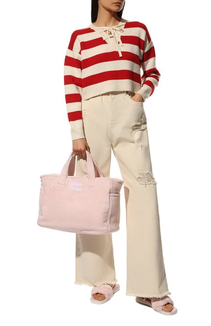 Женский сумка-тоут MIU MIU розового цвета, арт. 5BG237-2DPO-F0E18-OOO | Фото 2 (Ремень/цепочка: На ремешке; Материал: Текстиль; Размер: large; Сумки-технические: Сумки-шопперы)