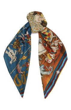 Женский шелковый платок щелкунчик GOURJI разноцветного цвета, арт. T23NCR7R/1 | Фото 1 (Принт: С принтом; Материал: Текстиль, Шелк)