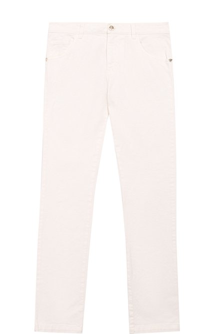 Детские джинсы прямого кроя VERSACE белого цвета, арт. YVFPA169/YCE193/M-L | Фото 1 (Материал внешний: Хлопок; Статус проверки: Проверено; Кросс-КТ: джинсы; Детали: Однотонный)