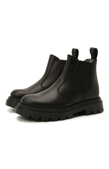 Детские кожаные ботинки GALLUCCI черного цвета, арт. J30123AM/TR P L G0M VIT | Фото 1 (Материал утеплителя: Шерсть, Натуральный мех; Материал внешний: Кожа)