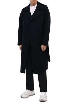 Мужской пальто из шерсти и кашемира GIORGIO ARMANI темно-синего цвета, арт. 1WG0L07Q/T02VR | Фото 2 (Материал внешний: Шерсть; Рукава: Длинные; Стили: Классический; Длина (верхняя одежда): Длинные; Мужское Кросс-КТ: пальто-верхняя одежда)