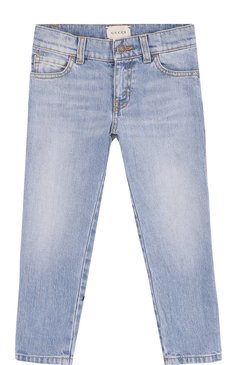 Детские джинсы с декоративными потертостями и вышивкой GUCCI синего цвета, арт. 499885/XR907 | Фото 1 (Материал внешний: Хлопок; Статус проверки: Проверено, Проверена категория; Детали: Потертости)