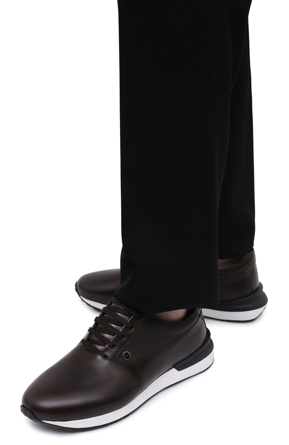 Мужские кожаные кроссовки ZILLI темно-коричневого цвета, арт. MDW-T177/003 | Фото 3 (Материал утеплителя: Натуральный мех; Стили: Классический; Подошва: Массивная)