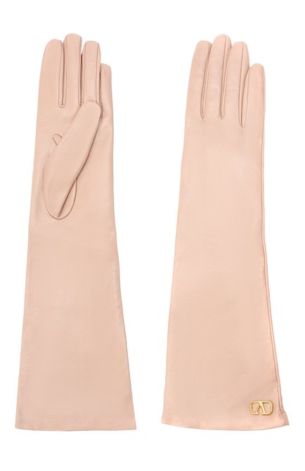 Женские кожаные перчатки VALENTINO бежевого цвета, арт. UW2GCA14/WJW | Фото 2 (Длина (верхняя одежда): Длинные; Материал: Натуральная кожа)