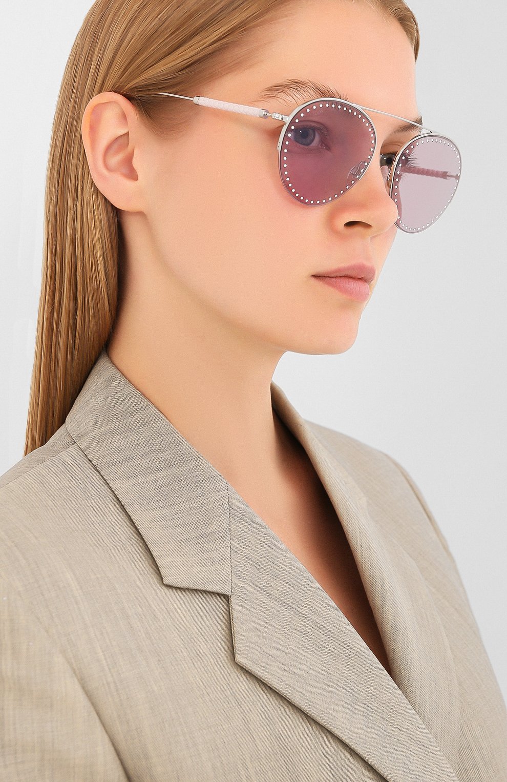 Женские солнцезащитные очки TOD’S розового цвета, арт. X0W02346017AGU | Фото 2 (Тип очков: С/з; Материал: Металл; Оптика Гендер: оптика-женское; Очки форма: Авиаторы)