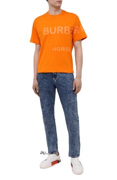 Мужская хлопковая футболка BURBERRY оранжевого цвета, арт. 8040692 | Фото 2 (Рукава: Короткие; Длина (для топов): Стандартные; Принт: С принтом; Материал внешний: Хлопок; Стили: Кэжуэл)