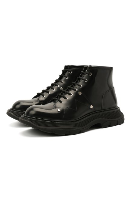 Мужские кожаные ботинки ALEXANDER MCQUEEN черного цвета по цене 89950 руб., арт. 604253/WHZ80 | Фото 1