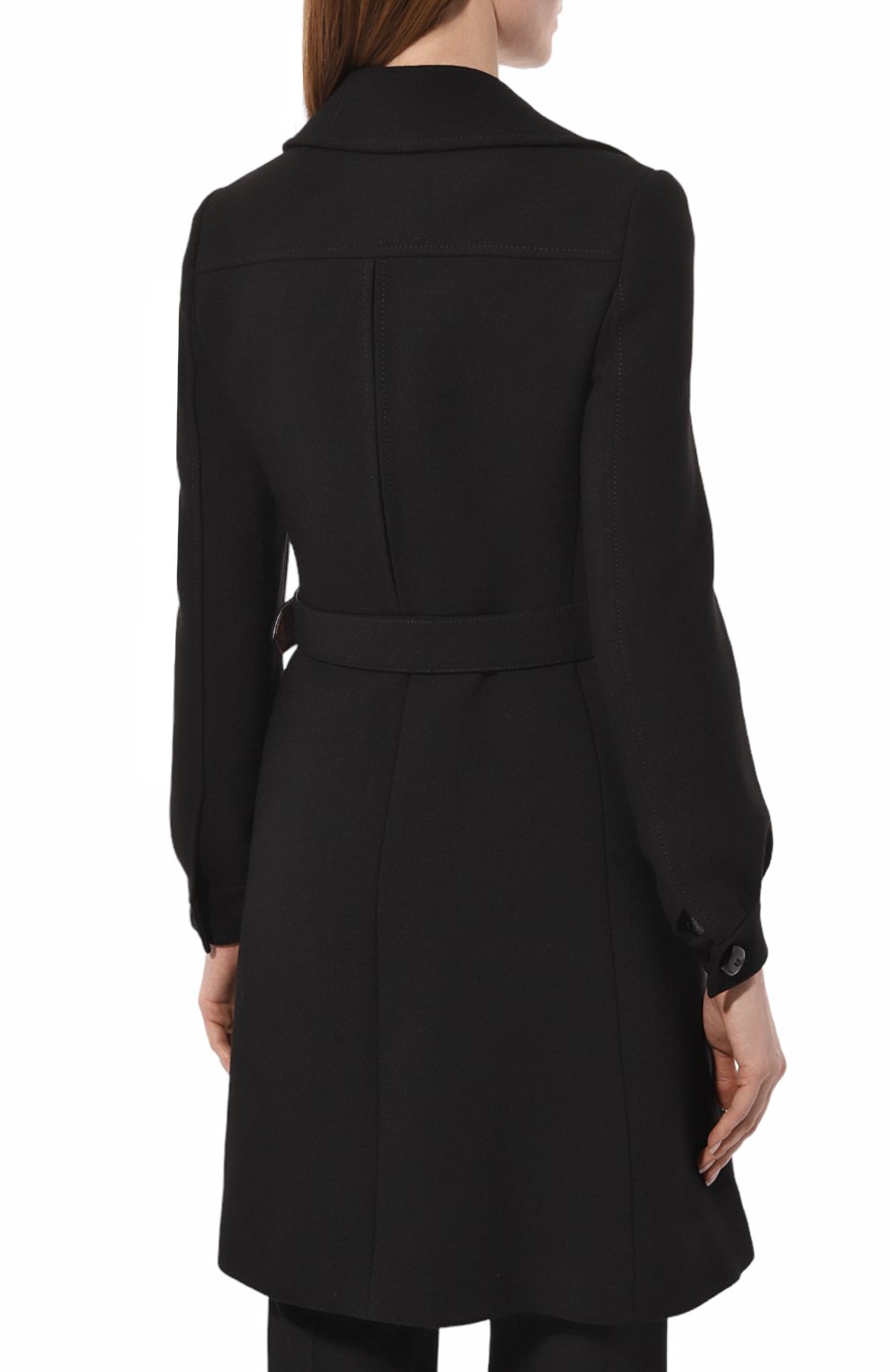 Женское шерстяное пальто GUCCI черного цвета, арт. 577442 Z8ADM | Фото 4 (Стили: Ретро; Материал внешний: Шерсть; Рукава: Длинные; Длина (для топов): Удлиненные; 1-2-бортные: Однобортные)