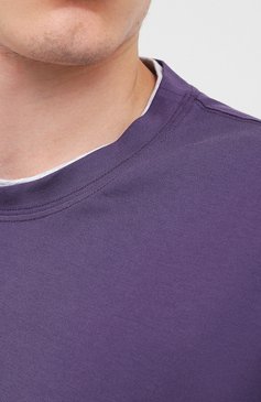 Мужская хлопковая футболка BRUNELLO CUCINELLI фиолетового цвета, арт. M0T617423 | Фото 5 (Принт: Без принта; Рукава: Короткие; Длина (для топов): Стандартные; Мужское Кросс-КТ: Футболка-одежда; Материал внешний: Хлопок; Размерность: Маломерит; Стили: Кэжуэл)