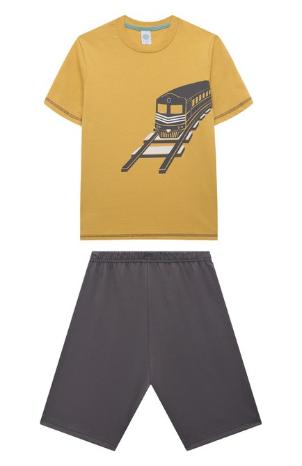 Женская хлопковая пижама SANETTA желтого цвета, арт. 233446 | Фото 1 (Материал внешний: Хлопок; Рукава: Короткие; Драгоценные камни: Проставлено; Материал сплава: Проставлено)