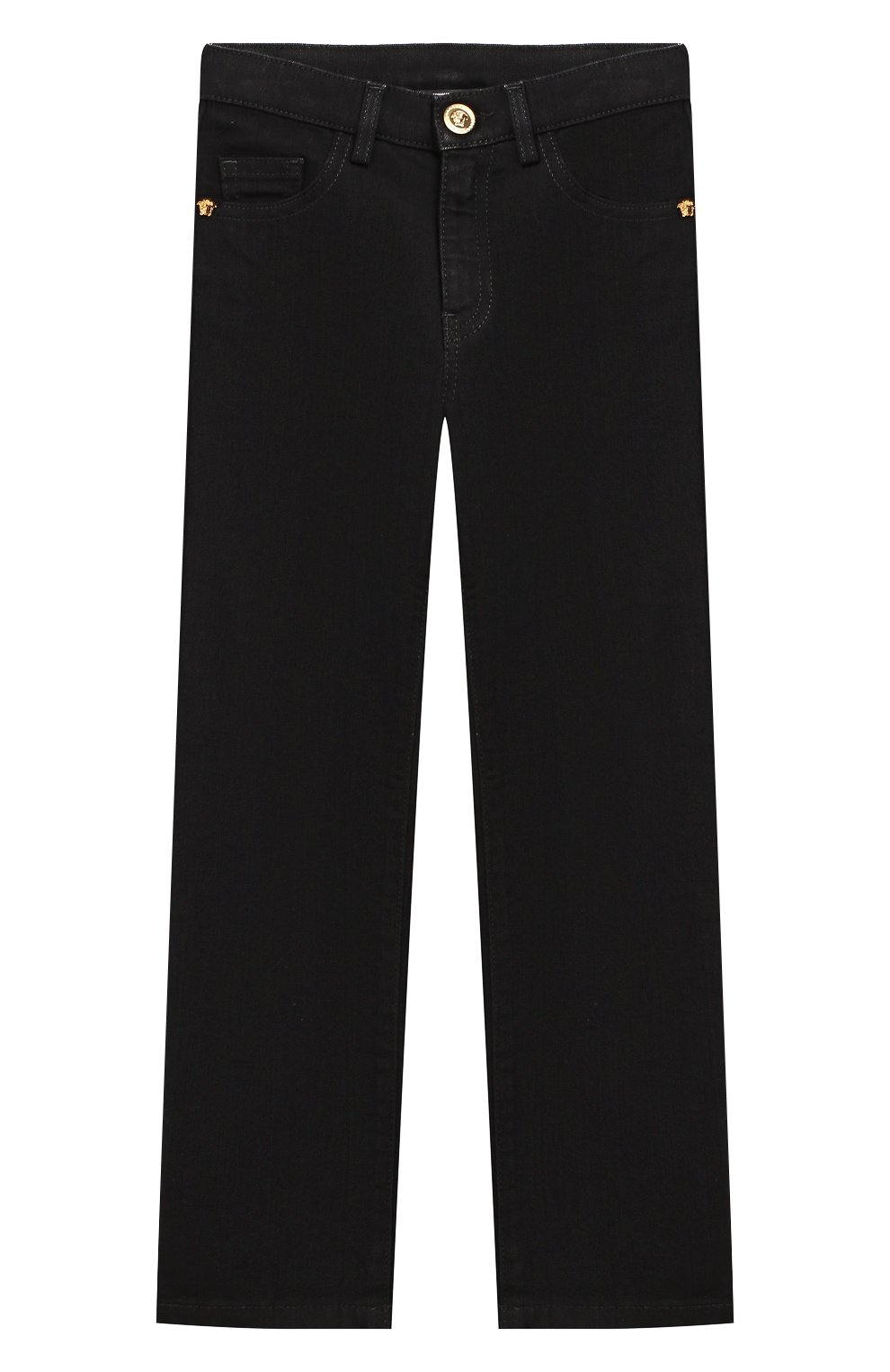 Детские джинсы VERSACE черного цвета, арт. YD000066/YA00082/6A | Фото 1 (Материал внешний: Синтетический материал, Хлопок, Полиэстер; Статус проверки: Проверено, Проверена категория)